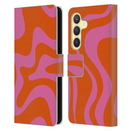Kierkegaard Design Studio Retro Abstract Patterns Hot Pink Orange Swirl Leather Book Wallet Case Cover For Samsung Galaxy S24 5G
