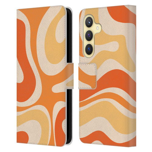 Kierkegaard Design Studio Retro Abstract Patterns Modern Orange Tangerine Swirl Leather Book Wallet Case Cover For Samsung Galaxy S24 5G