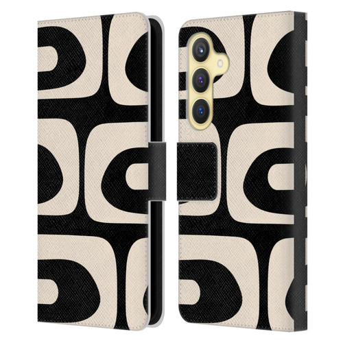 Kierkegaard Design Studio Retro Abstract Patterns Modern Piquet Black Cream Leather Book Wallet Case Cover For Samsung Galaxy S24 5G