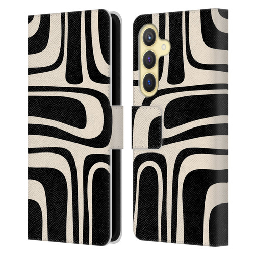 Kierkegaard Design Studio Retro Abstract Patterns Palm Springs Black Cream Leather Book Wallet Case Cover For Samsung Galaxy S24 5G