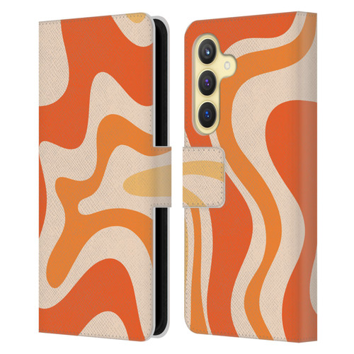 Kierkegaard Design Studio Retro Abstract Patterns Tangerine Orange Tone Leather Book Wallet Case Cover For Samsung Galaxy S24 5G