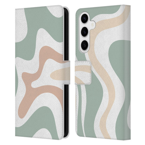 Kierkegaard Design Studio Retro Abstract Patterns Celadon Sage Swirl Leather Book Wallet Case Cover For Samsung Galaxy S24+ 5G