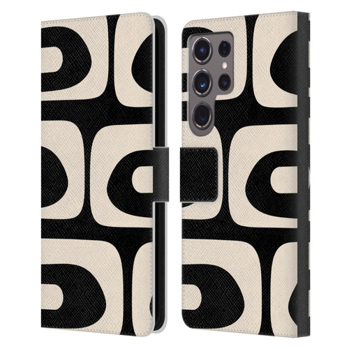 Kierkegaard Design Studio Retro Abstract Patterns Modern Piquet Black Cream Leather Book Wallet Case Cover For Samsung Galaxy S24 Ultra 5G