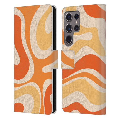 Kierkegaard Design Studio Retro Abstract Patterns Modern Orange Tangerine Swirl Leather Book Wallet Case Cover For Samsung Galaxy S24 Ultra 5G