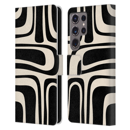 Kierkegaard Design Studio Retro Abstract Patterns Palm Springs Black Cream Leather Book Wallet Case Cover For Samsung Galaxy S24 Ultra 5G