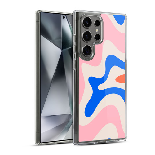 Kierkegaard Design Studio Retro Abstract Patterns Pink Blue Orange Swirl Soft Gel Case for Samsung Galaxy S24 Ultra 5G & MagSafe