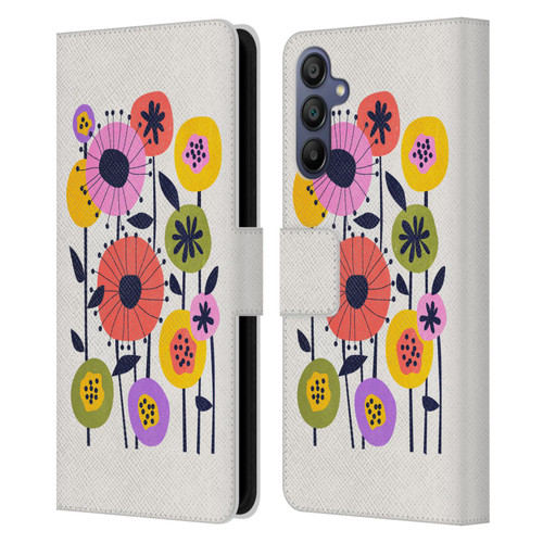 Ayeyokp Plants And Flowers Minimal Flower Market Leather Book Wallet Case Cover For Samsung Galaxy A15