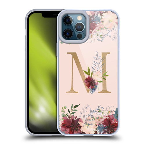 Nature Magick Flowers Monogram Rose Gold 1 Letter M Soft Gel Case for Apple iPhone 12 Pro Max