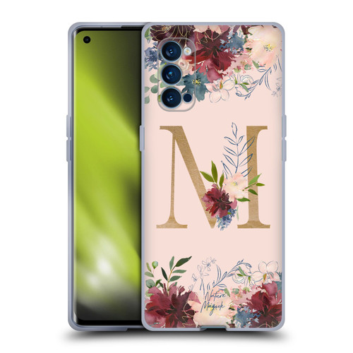 Nature Magick Flowers Monogram Rose Gold 1 Letter M Soft Gel Case for OPPO Reno 4 Pro 5G