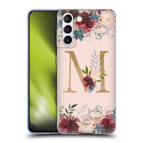 Nature Magick Flowers Monogram Rose Gold 1 Letter M Soft Gel Case for Samsung Galaxy S21 5G