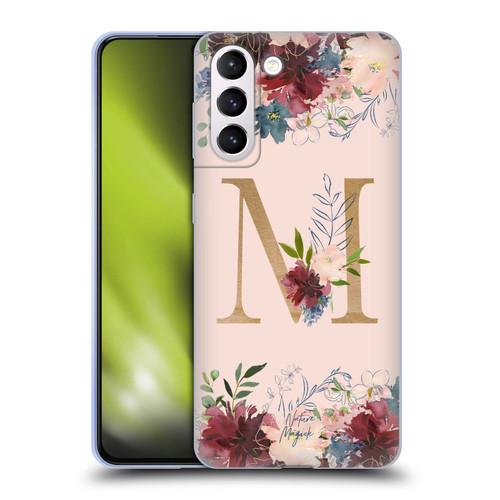 Nature Magick Flowers Monogram Rose Gold 1 Letter M Soft Gel Case for Samsung Galaxy S21+ 5G