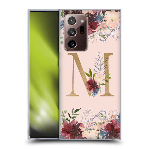 Nature Magick Flowers Monogram Rose Gold 1 Letter M Soft Gel Case for Samsung Galaxy Note20 Ultra / 5G