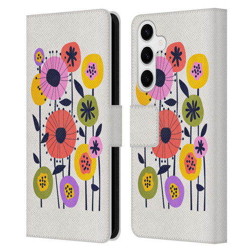 Ayeyokp Plants And Flowers Minimal Flower Market Leather Book Wallet Case Cover For Samsung Galaxy S24+ 5G