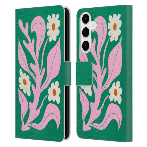 Ayeyokp Plants And Flowers Green Les Fleurs Color Leather Book Wallet Case Cover For Samsung Galaxy S24+ 5G