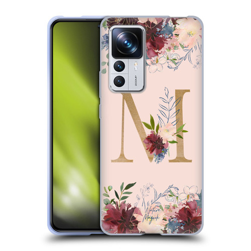 Nature Magick Flowers Monogram Rose Gold 1 Letter M Soft Gel Case for Xiaomi 12T Pro