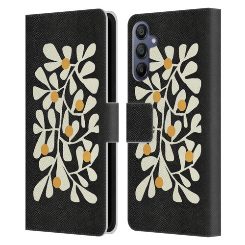 Ayeyokp Plant Pattern Summer Bloom Black Leather Book Wallet Case Cover For Samsung Galaxy A15