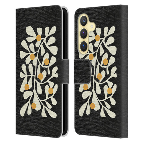 Ayeyokp Plant Pattern Summer Bloom Black Leather Book Wallet Case Cover For Samsung Galaxy S24 5G