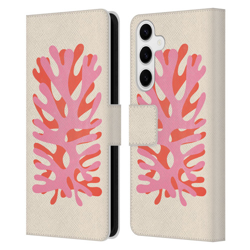 Ayeyokp Plant Pattern Two Coral Leather Book Wallet Case Cover For Samsung Galaxy S24+ 5G
