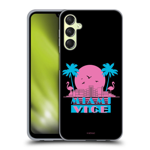 Miami Vice Graphics Sunset Flamingos Soft Gel Case for Samsung Galaxy A24 4G / Galaxy M34 5G