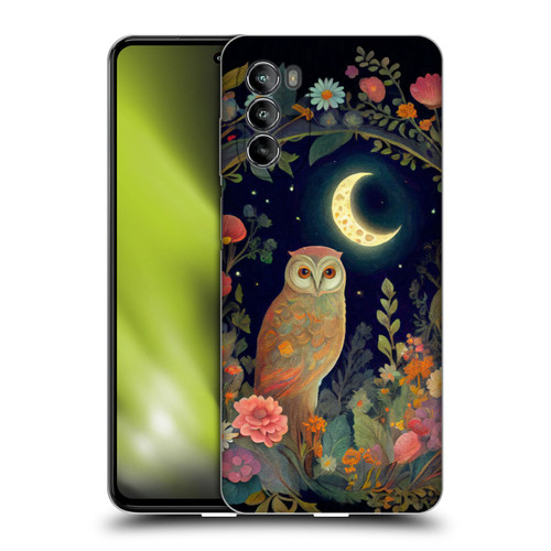 JK Stewart Key Art Owl Crescent Moon Night Garden Soft Gel Case for Motorola Moto G82 5G