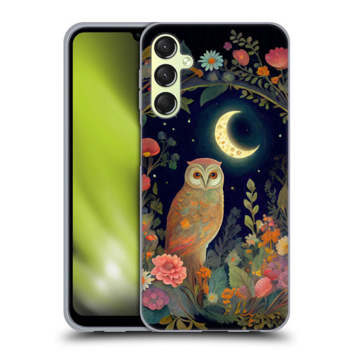JK Stewart Key Art Owl Crescent Moon Night Garden Soft Gel Case for Samsung Galaxy A24 4G / M34 5G