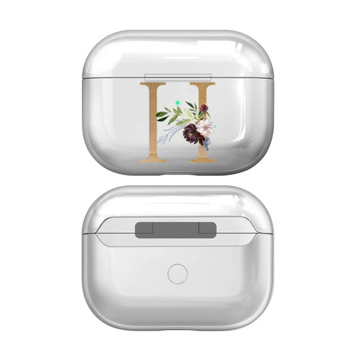 Nature Magick Floral Monogram Letter 1 Letter H Clear Hard Crystal Cover Case for Apple AirPods Pro 2 Charging Case