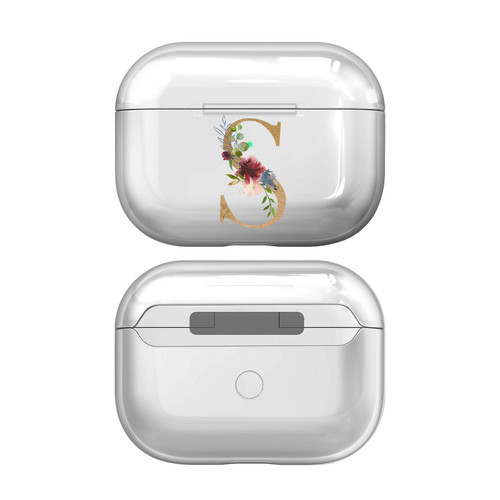 Nature Magick Floral Monogram Letter 2 Letter S Clear Hard Crystal Cover Case for Apple AirPods Pro 2 Charging Case