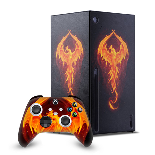 Christos Karapanos Art Mix Dragon Phoenix Game Console Wrap and Game Controller Skin Bundle for Microsoft Series X Console & Controller