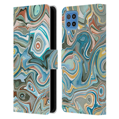 Ninola Abstract 3 Blue Mineral Agates Leather Book Wallet Case Cover For Samsung Galaxy F22 (2021)