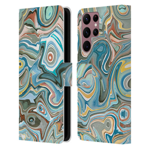 Ninola Abstract 3 Blue Mineral Agates Leather Book Wallet Case Cover For Samsung Galaxy S22 Ultra 5G
