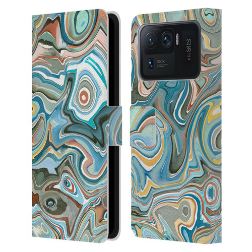 Ninola Abstract 3 Blue Mineral Agates Leather Book Wallet Case Cover For Xiaomi Mi 11 Ultra