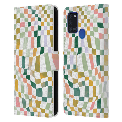 Ninola Checker Pattern Nostalgic Squares Leather Book Wallet Case Cover For Samsung Galaxy A21s (2020)