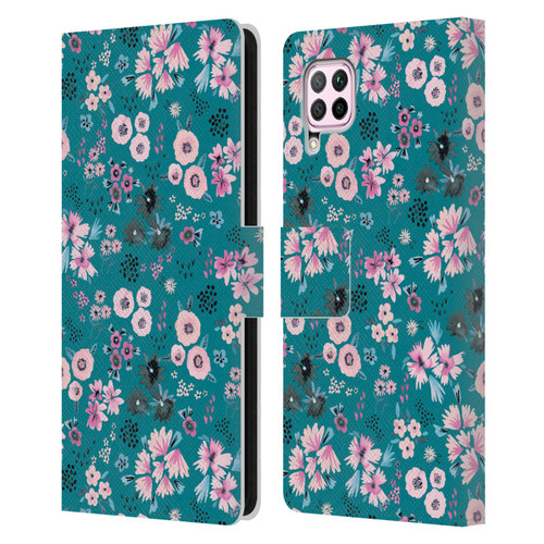 Ninola Floral Patterns Little Dark Turquoise Leather Book Wallet Case Cover For Huawei Nova 6 SE / P40 Lite