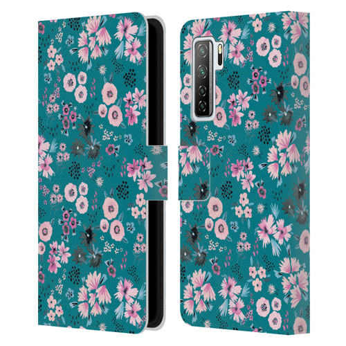 Ninola Floral Patterns Little Dark Turquoise Leather Book Wallet Case Cover For Huawei Nova 7 SE/P40 Lite 5G