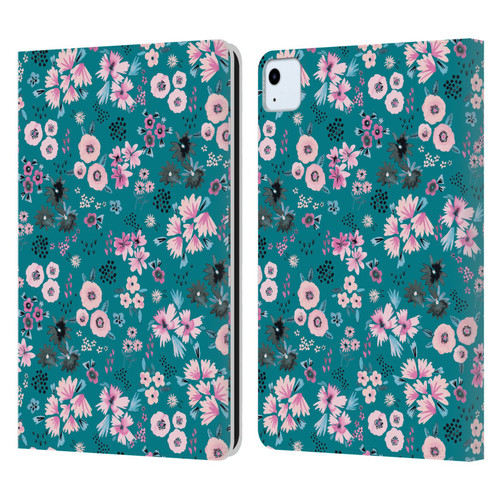 Ninola Floral Patterns Little Dark Turquoise Leather Book Wallet Case Cover For Apple iPad Air 11 2020/2022/2024