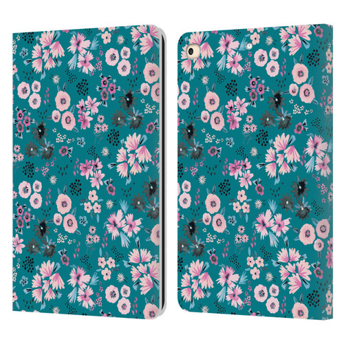 Ninola Floral Patterns Little Dark Turquoise Leather Book Wallet Case Cover For Apple iPad 9.7 2017 / iPad 9.7 2018