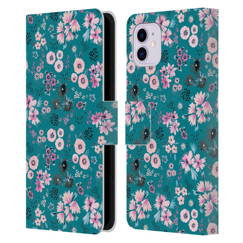 Ninola Floral Patterns Little Dark Turquoise Leather Book Wallet Case Cover For Apple iPhone 11