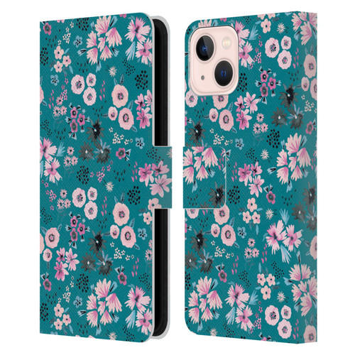 Ninola Floral Patterns Little Dark Turquoise Leather Book Wallet Case Cover For Apple iPhone 13