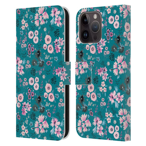 Ninola Floral Patterns Little Dark Turquoise Leather Book Wallet Case Cover For Apple iPhone 15 Pro Max