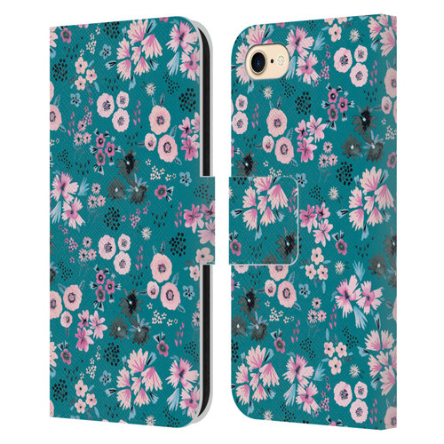 Ninola Floral Patterns Little Dark Turquoise Leather Book Wallet Case Cover For Apple iPhone 7 / 8 / SE 2020 & 2022