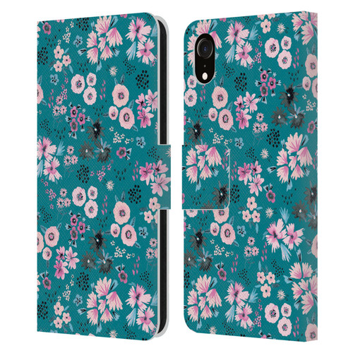 Ninola Floral Patterns Little Dark Turquoise Leather Book Wallet Case Cover For Apple iPhone XR
