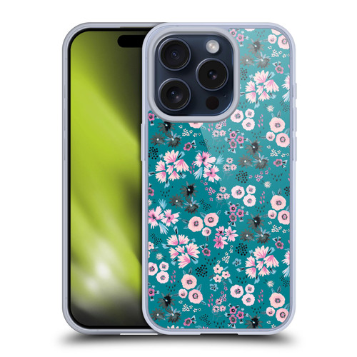 Ninola Floral Patterns Little Dark Turquoise Soft Gel Case for Apple iPhone 15 Pro