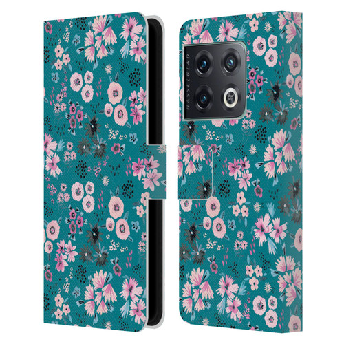 Ninola Floral Patterns Little Dark Turquoise Leather Book Wallet Case Cover For OnePlus 10 Pro