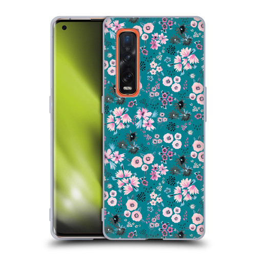 Ninola Floral Patterns Little Dark Turquoise Soft Gel Case for OPPO Find X2 Pro 5G