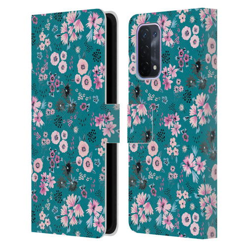 Ninola Floral Patterns Little Dark Turquoise Leather Book Wallet Case Cover For OPPO A54 5G