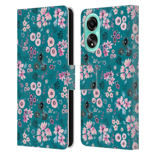 Ninola Floral Patterns Little Dark Turquoise Leather Book Wallet Case Cover For OPPO A78 4G