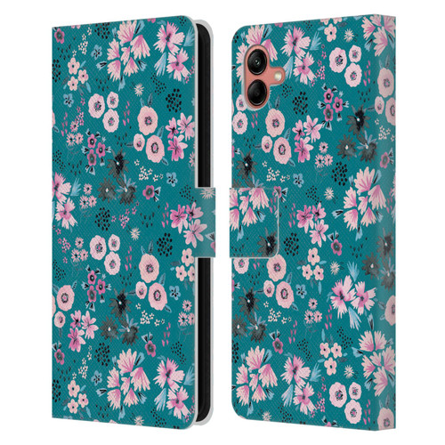 Ninola Floral Patterns Little Dark Turquoise Leather Book Wallet Case Cover For Samsung Galaxy A04 (2022)