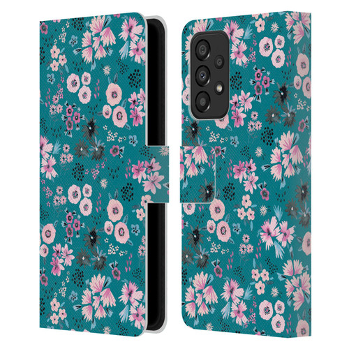Ninola Floral Patterns Little Dark Turquoise Leather Book Wallet Case Cover For Samsung Galaxy A33 5G (2022)
