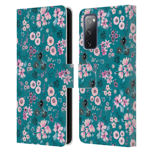 Ninola Floral Patterns Little Dark Turquoise Leather Book Wallet Case Cover For Samsung Galaxy S20 FE / 5G