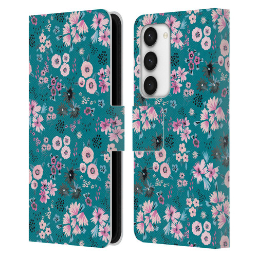 Ninola Floral Patterns Little Dark Turquoise Leather Book Wallet Case Cover For Samsung Galaxy S23 5G